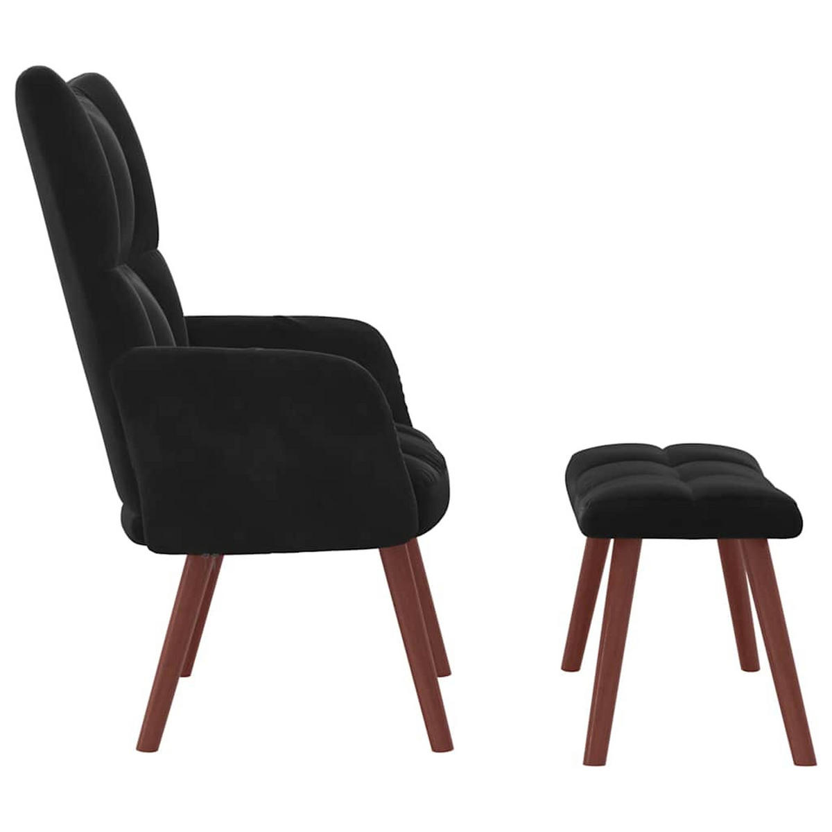 SESSEL mit Hocker, Holzbeine 61,5/69/95,5 cm aus Samt Schwarz - Schwarz/Braun, Holz/Textil (61.5/95.5/69cm) - vidaXL