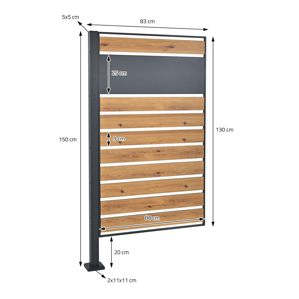 MÜLLTONNENZAUN 1er Anthrazit-Holzoptik - Multicolor, Metall (11/150/86cm) - ML-DESIGN