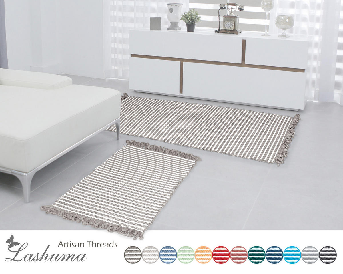 HANDGEWEBTER Läufer 50x70 cm Beige Grau - Graubraun, Naturmaterialien/Textil (50/70cm) - Lashuma