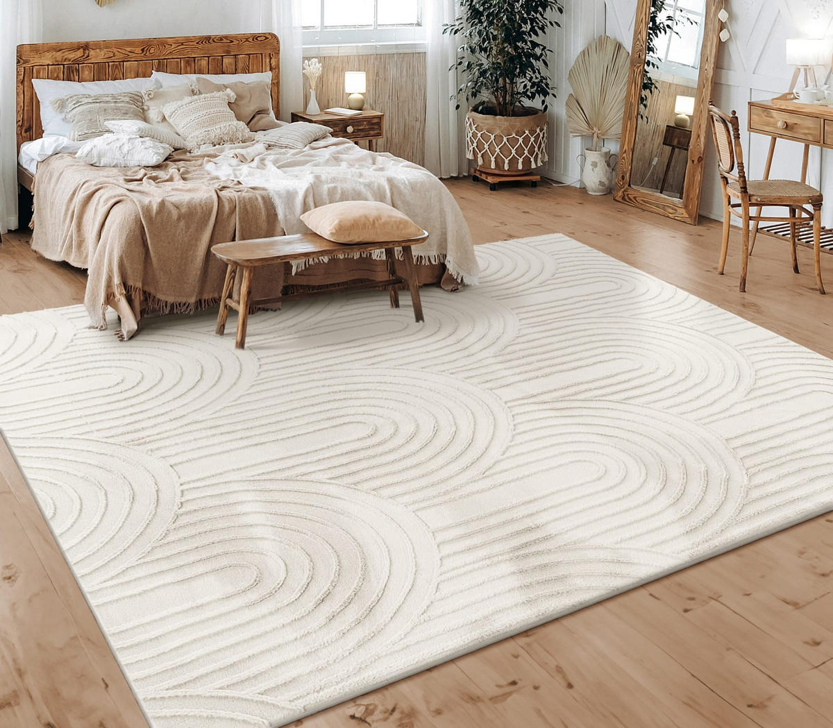 KURZFLORTEPPICH, mit Struktur, aus Polyester, Creme, 120 x 160 cm - Creme, Textil (120/160cm) - KADIMA DESIGN