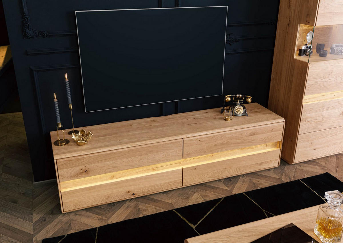 TV-BOARD Wildeiche inkl. LED 184x43,5x47,5 natur geölt CARDIFF #141 - Naturfarben, Holz (184/48/44cm) - Massivmoebel24