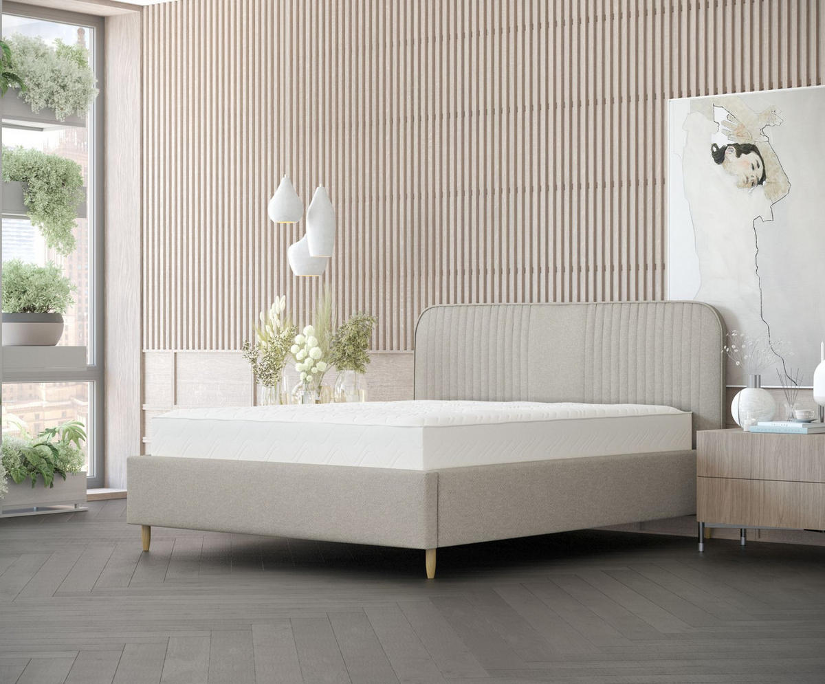 POLSTERBETT Livy Beige Grau 140/200 cm im Chenille-Stoff - Beige/Naturfarben, Holz/Holzwerkstoff (140/200cm) - Maison de Reve