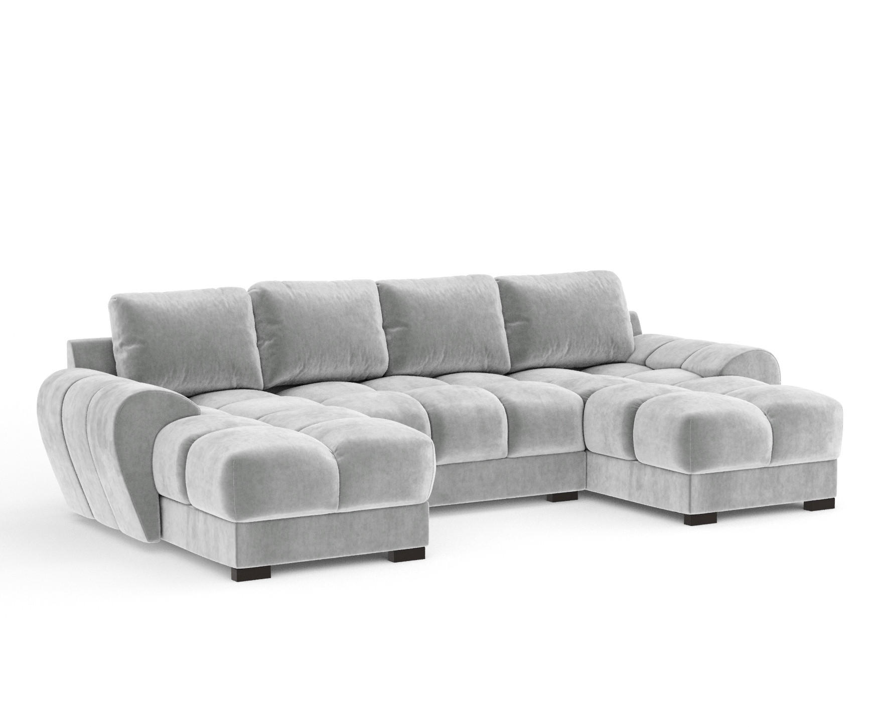 WOHNLANDSCHAFT Peebles Creme Samtstoff - Creme/Schwarz, Holz/Holzwerkstoff (330/90/175cm) - Maison de Reve