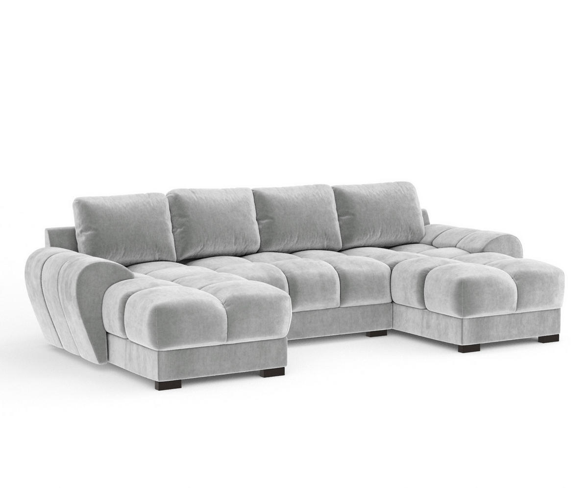 WOHNLANDSCHAFT Peebles Creme Samtstoff - Creme/Schwarz, Holz/Holzwerkstoff (330/90/175cm) - Maison de Reve