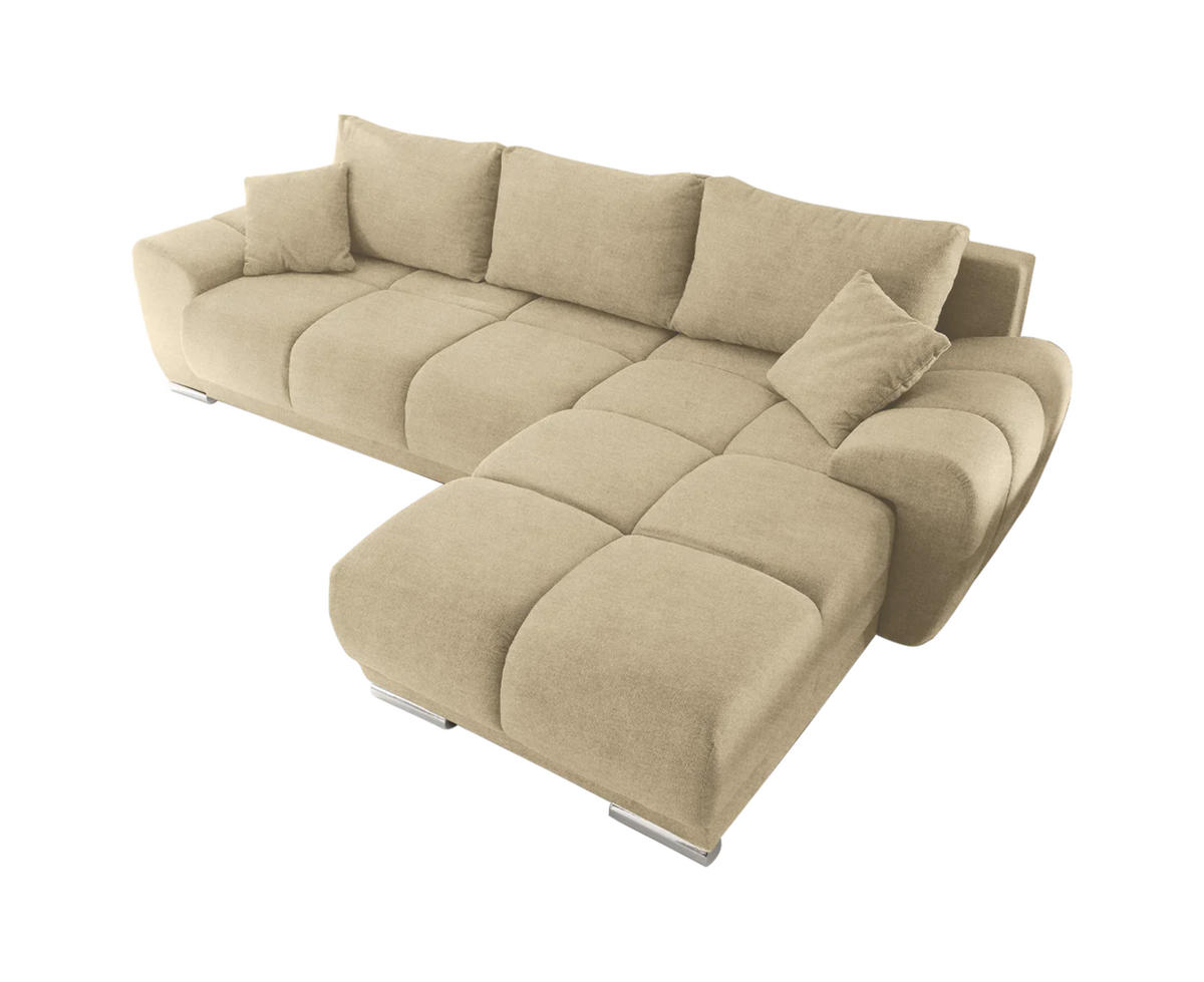 ECKSOFA beidseitig montierbar, Schlaffunktion mit Bettkasten - Chromfarben/Beige, Textil (289/189cm) - ed exciting design
