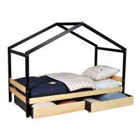 HAUSBETT ETOILE/ SPIELBETT 90x190 + 2 Schubladen - Schwarz und Naturholz - Multicolor, Holz/Holzwerkstoff (90/190cm) - Weber Industries