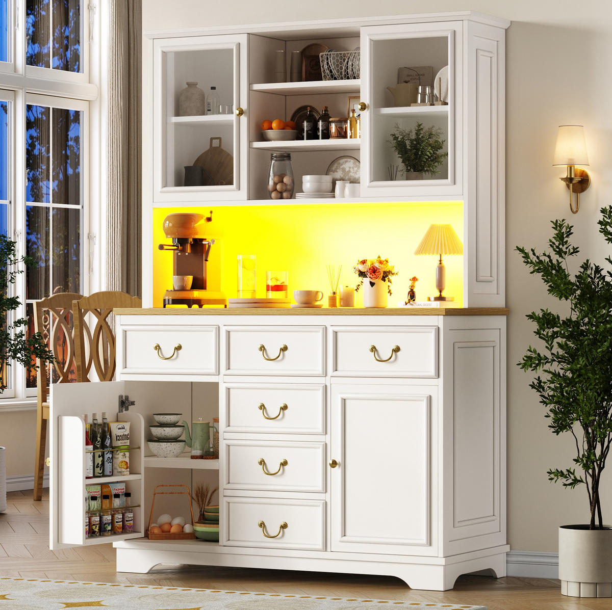 BUFFETSCHRANK 118/39,5/180 cm Weiß aus MDF mit LED - Weiß, Holzwerkstoff (118/180/40cm) - OKWISH