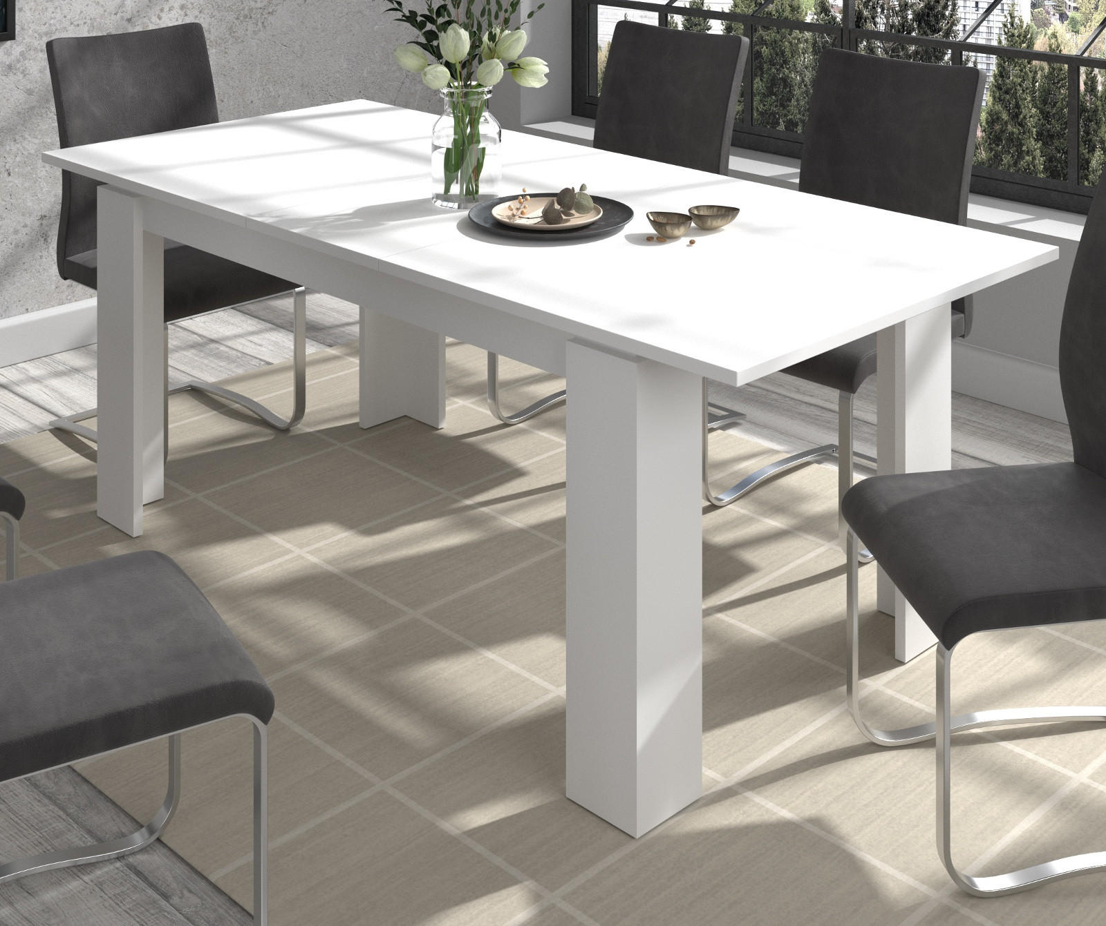 ESSTISCH weiß 160 - 200 x 90 cm, Küchentisch ausziehbar - Weiß, Holzwerkstoff/Metall (160/90/76cm) - Inn.Furn