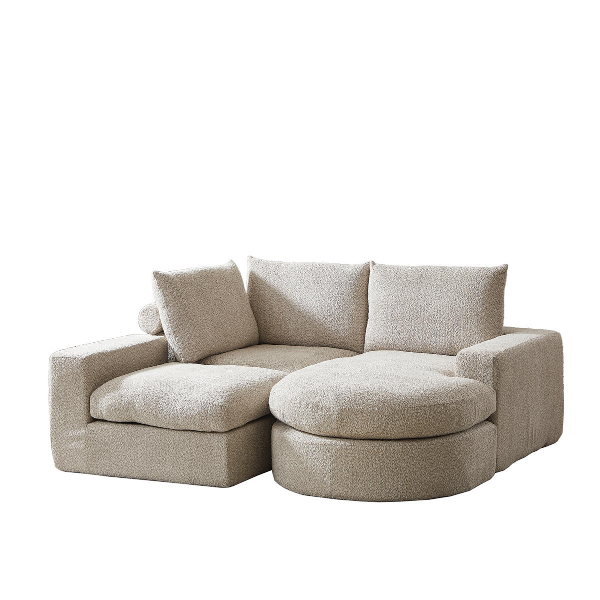 ECKSOFA 251/160/80 cm Sofa beige aus Chenille mit Chaiselongue und Kissen - Beige, Textil (160/251cm) - OKWISH