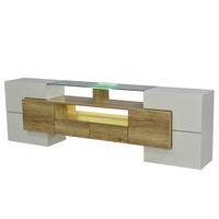 TV Lowboard LED 200x30x60,7 cm, 6 Türen, 2 Schubladen, Weiß - Weiß, Holz (200/60/30cm)
