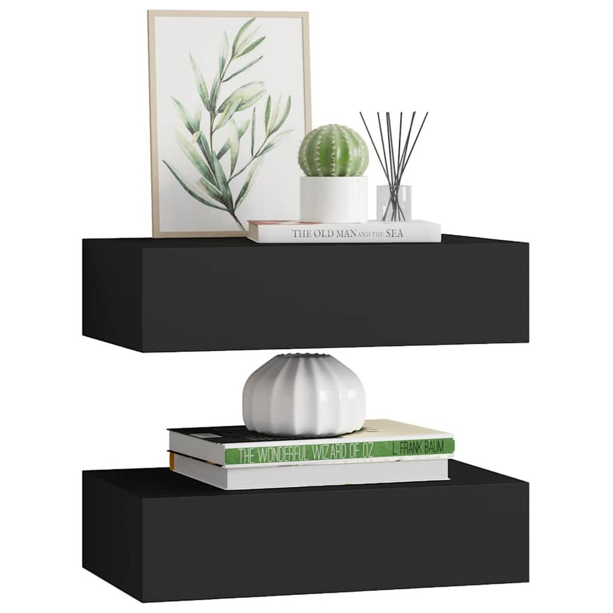 WANDREGALE Mit Schubladen 2Er Set Schwarz 40/23,5/10 Cm Mdf - Schwarz, Holzwerkstoff (23.5/10/40cm) - vidaXL