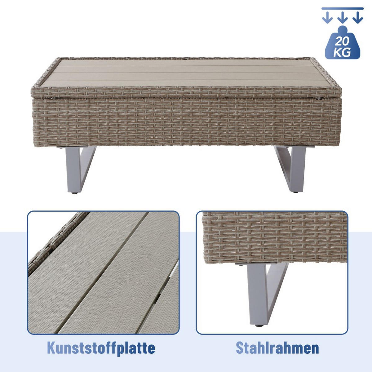 LOUNGEGARNITUR für 4-5 Personen mit Ecksofa，Farbe Khaki - Cappuccino, Textil - KOMHTOM