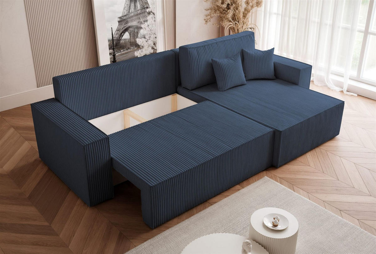 ECKSOFA Adara Max Mit Schlaffunktion - Blau, Holzwerkstoff/Textil (145/276cm) - Fun Möbel