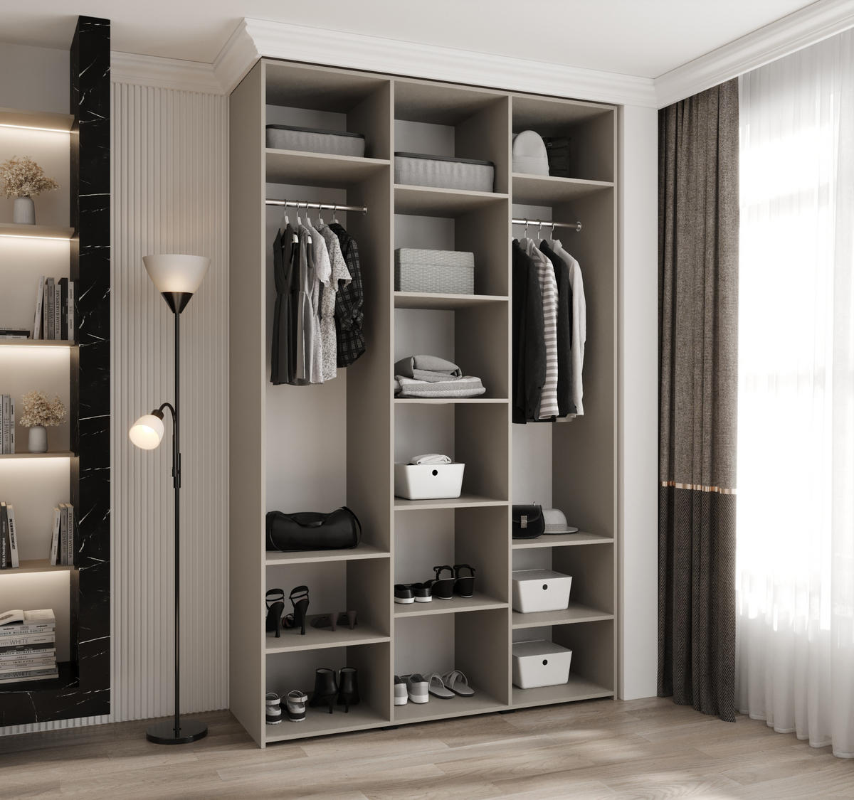 DREHTÜRENSCHRANK 245,5/150/50 3-türig - Kaschmir/Schwarz, Holz/Metall (150/245.5/50cm) - Abiks Möbel