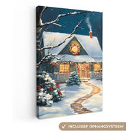 LEINWANDBILD Weihnachten - Weihnachtsbaum - Winter - Zuhause - Schnee 90x140 cm - Smaragdgrün, Textil (90/140cm) - MuchoWow