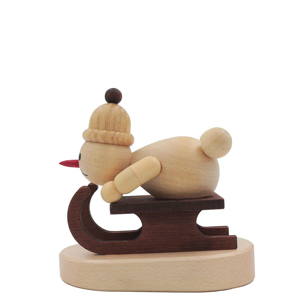 HOLZFIGUR Schneemann Junior Rennschlittenfahrer auf Sockel 7 cm - Multicolor, Holz (8/7/0.1cm)