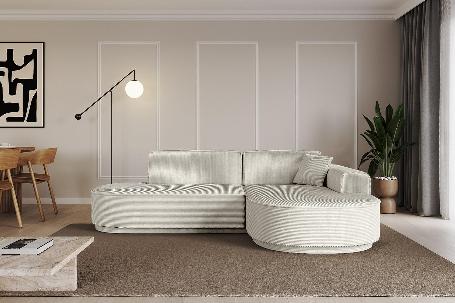 ECKSOFA Ottomane Rechts MARI-L1-v3 - 243x171x83 cm Hellgrau Cord - Hellgrau/Schwarz, Holzwerkstoff/Kunststoff (171/243cm) - ALTDECOR