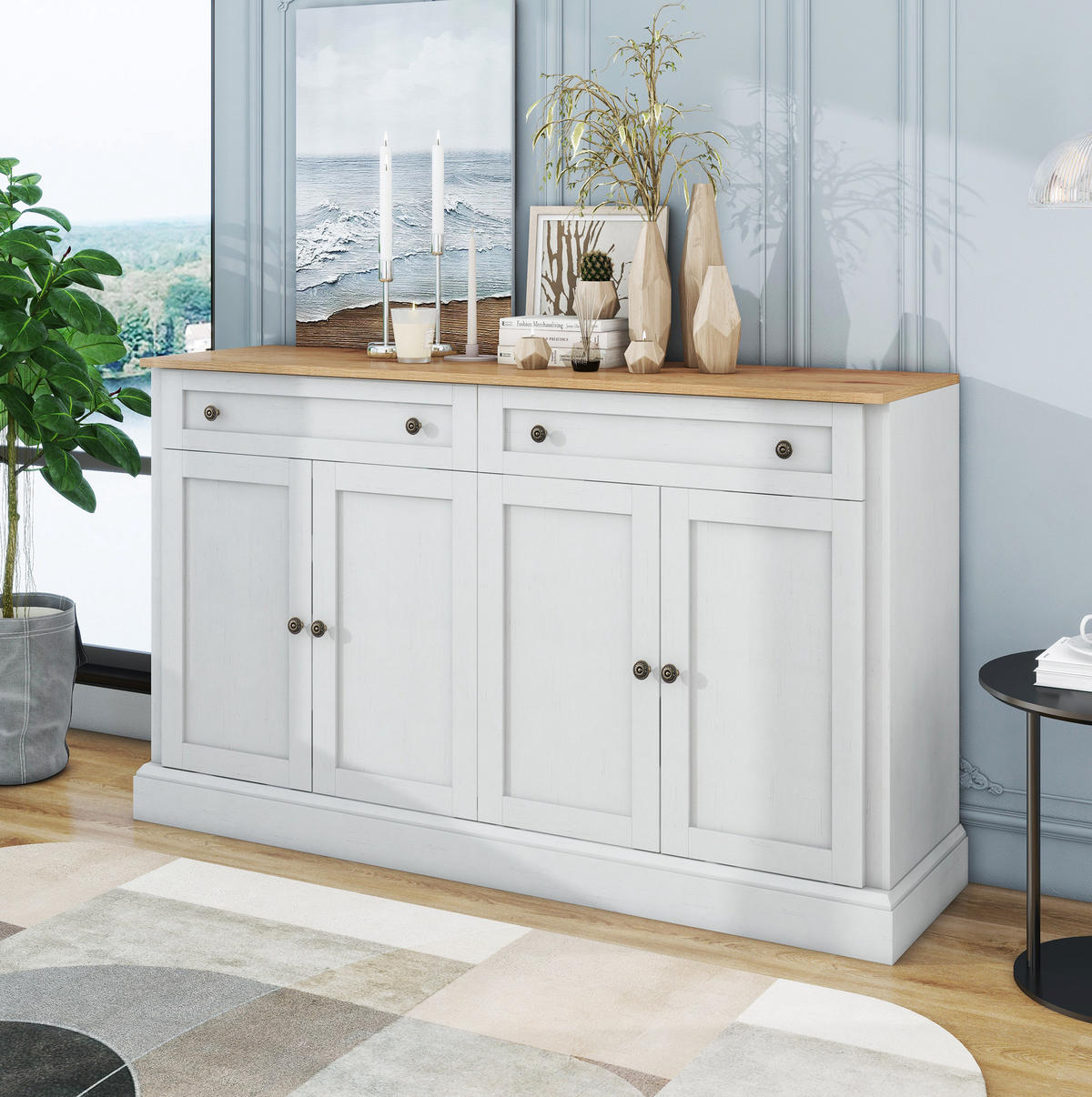 SIDEBOARD 150/40/86 cm in Weiß und Naturfarbe mit 4 Türen und 2 Schubladen - Naturfarben, Holzwerkstoff (150/86/40cm) - Flora Grace