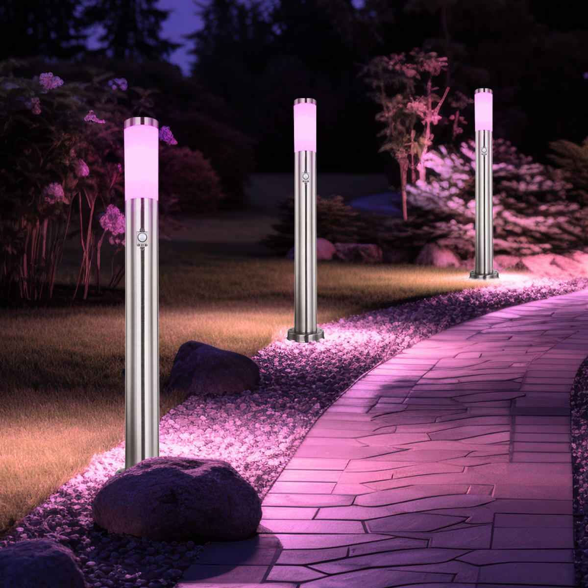 RGB LED WEGELEUCHTE Edelstahl Silber - Silberfarben, Metall (12.7/12.7/80cm) - Globo Lighting