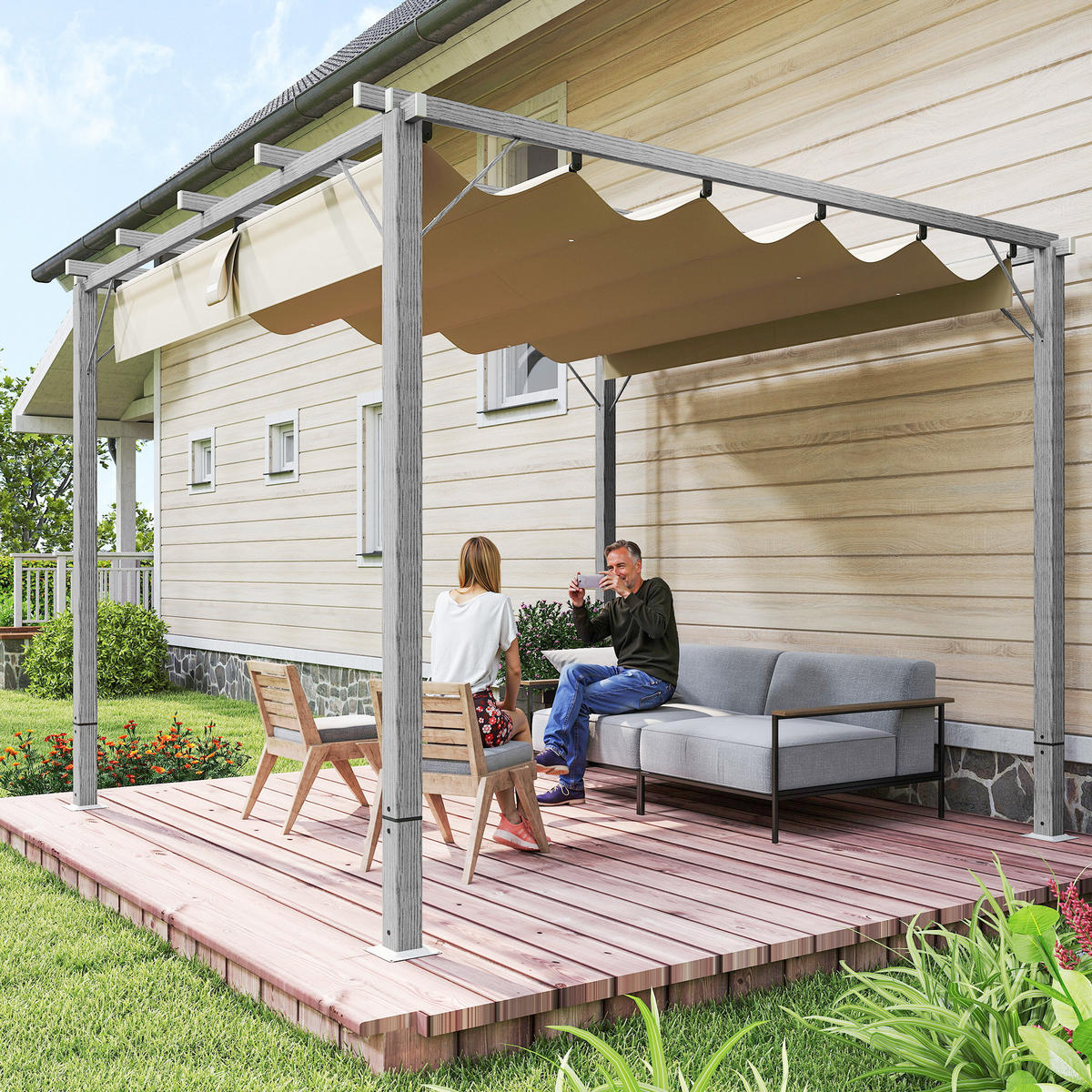 PERGOLA ca. 3x3m, Grau - Grau, Metall (296/232/299cm) - Outsunny