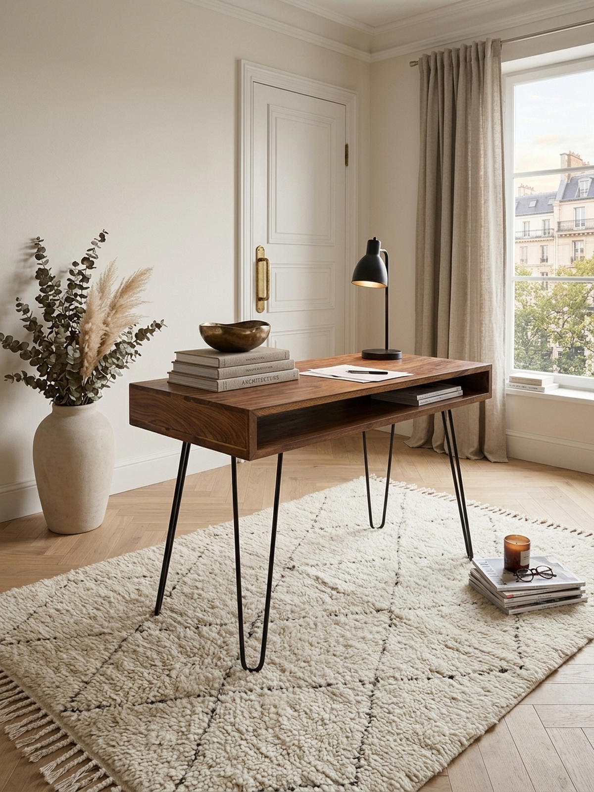 SCHREIBTISCH – Massivholz, Industrial Retro, große Platte, Haarnadelbeine - Schwarz/Braun, Holz/Metall (60/110/76cm) - KADIMA DESIGN