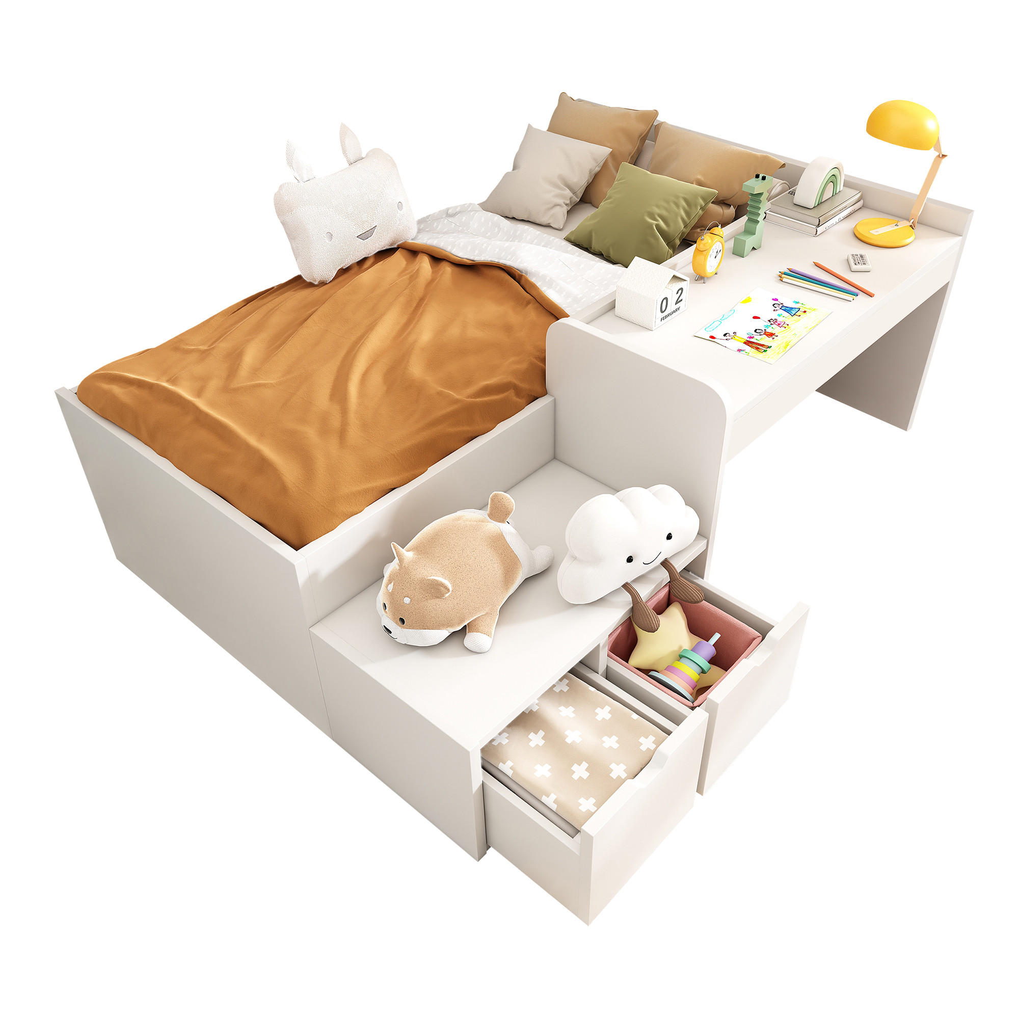 KINDERBETT 90/200 cm Weiß Multifunktionales Bett mit Schreibtisch und Stauraum - Weiß, Holzwerkstoff (90/200cm) - OKWISH