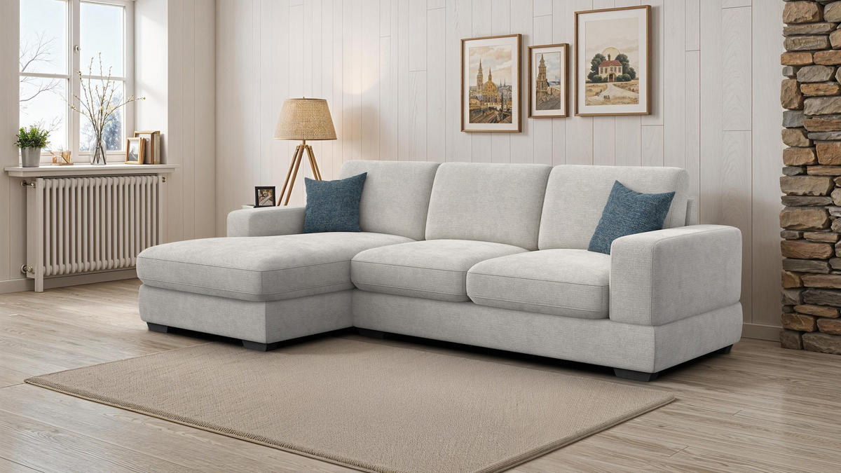 ECKSOFA OTTO 4-Sitzer, creme - Creme/Schwarz, Holz/Textil (279/159cm) - Courtois Laville