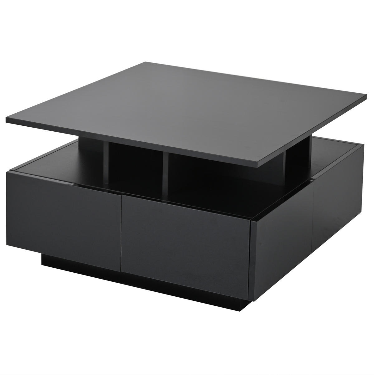 COUCHTISCH mit 4 Schubladen 70 x 70 cm Hochglanz Schwarz - Schwarz, Holzwerkstoff (70/70/40cm) - Meubliv
