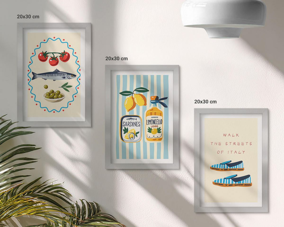 BILDER SET 3er Set - 20x30 cm Silberner Rahmen - Italienische Aromen und Lifestyle-Bilder - Silberfarben, Kunststoff (20/30cm) - TULUP