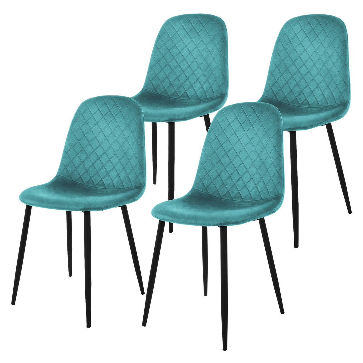 JÍDELNÍ ŽIDLE, sada 4 ks, petrolejový samet - modrá/černá, kov/textil (51/89/44cm) - ML-DESIGN