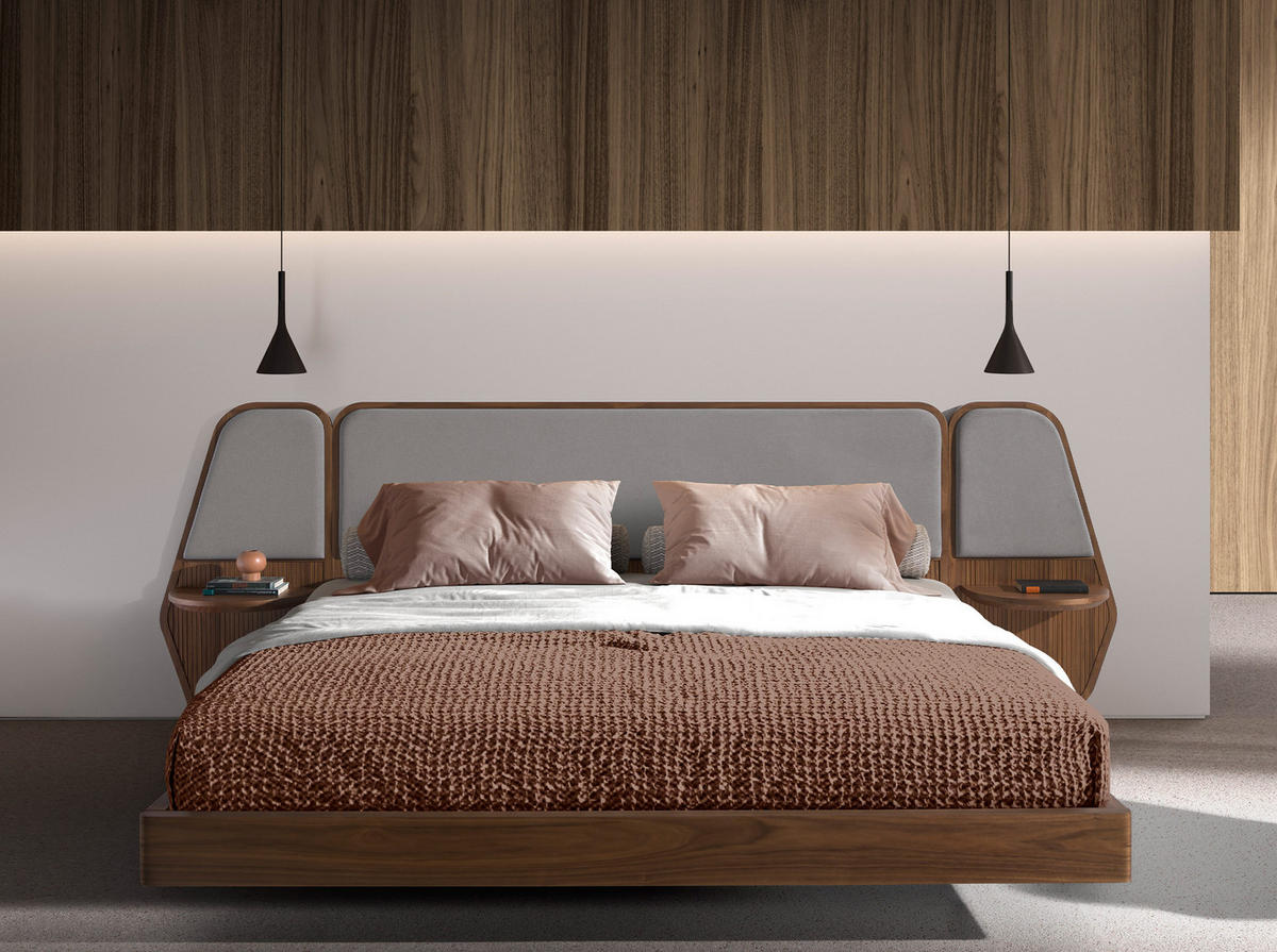 BETT Rechteckig Grau Walnuss 276/209/110 - Walnussfarben, Holz (180/200cm) - ANGEL CERDA