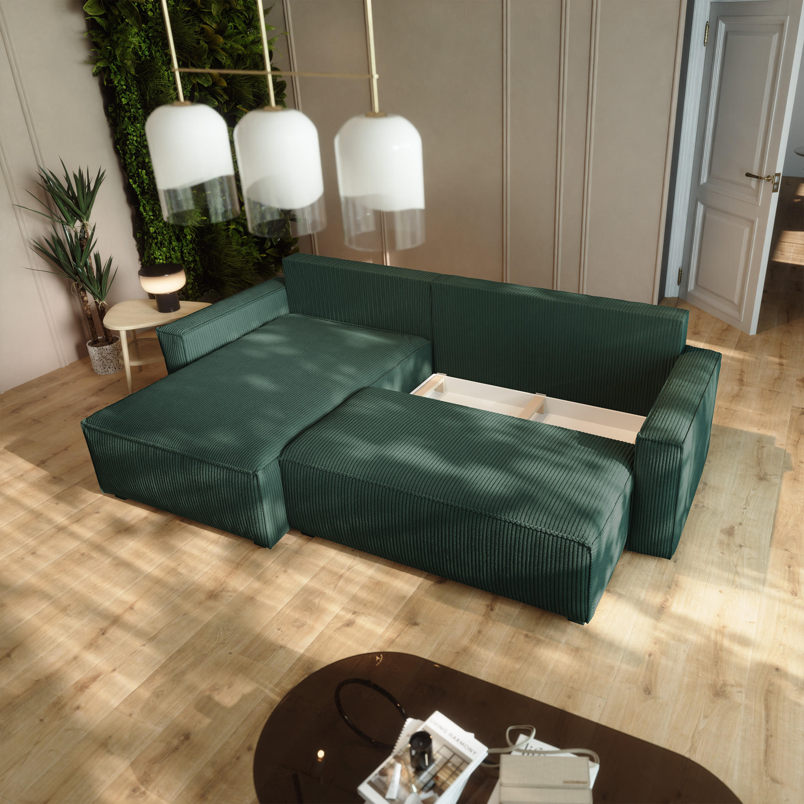 Thumbnail - Masseno Ecksofa, Grün, Holz, 4-Sitzer, L-Form,L-Form, 275x148 cm, Wohnzimmer, Sofas & Couches, Wohnlandschaften, Ecksofa...