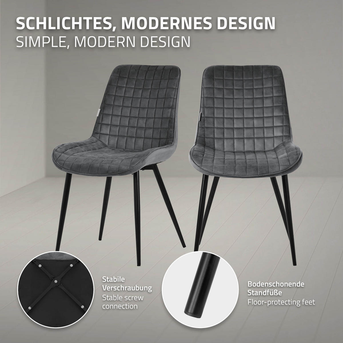 JÍDELNÍŽIDLA, SADA 2 KS, antracitový samet - černá/tmavě šedá, kov/textil (52/89/60cm) - ML-DESIGN