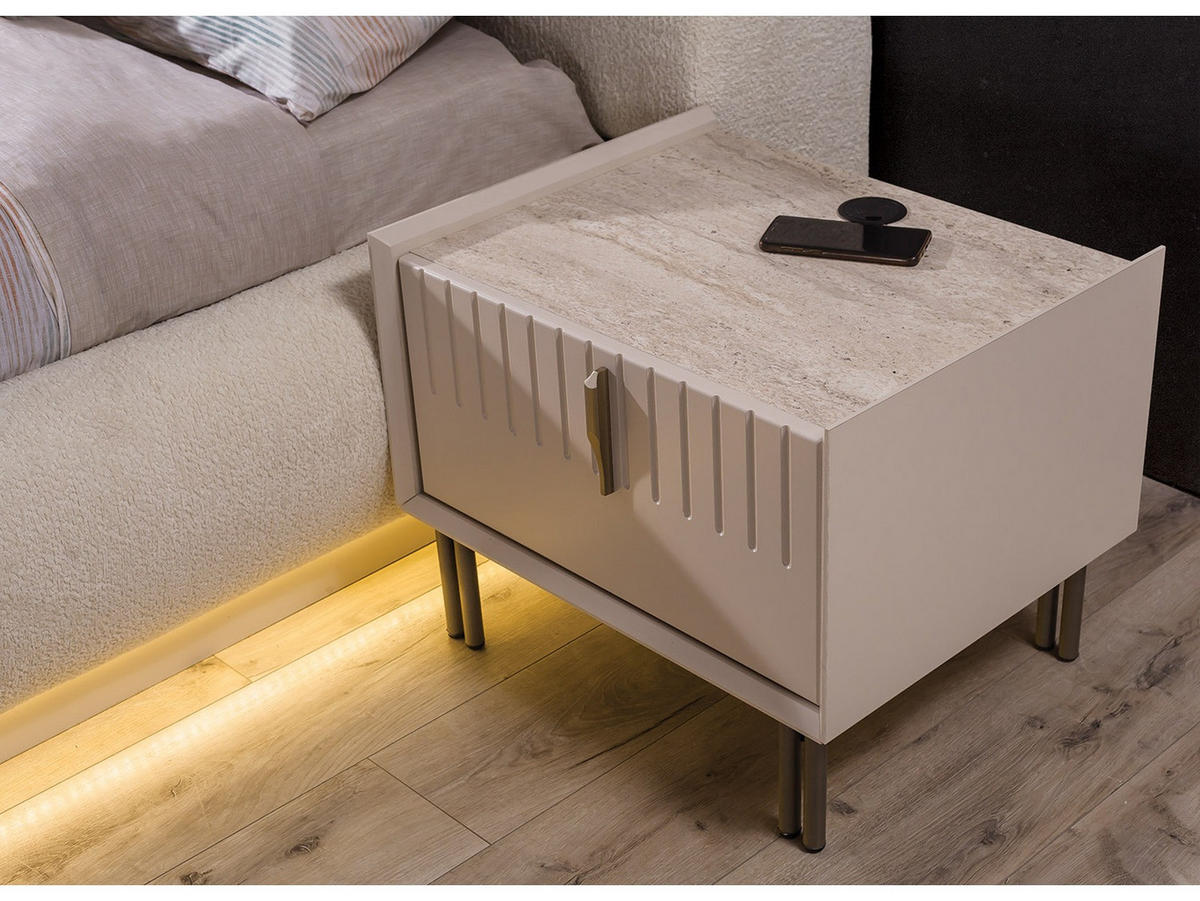 BETTANLAGE Tresana Typ-2 Bett mit Kopfteil 2 Nachttischen und Kommode - Beige, Holzwerkstoff (160/200cm)