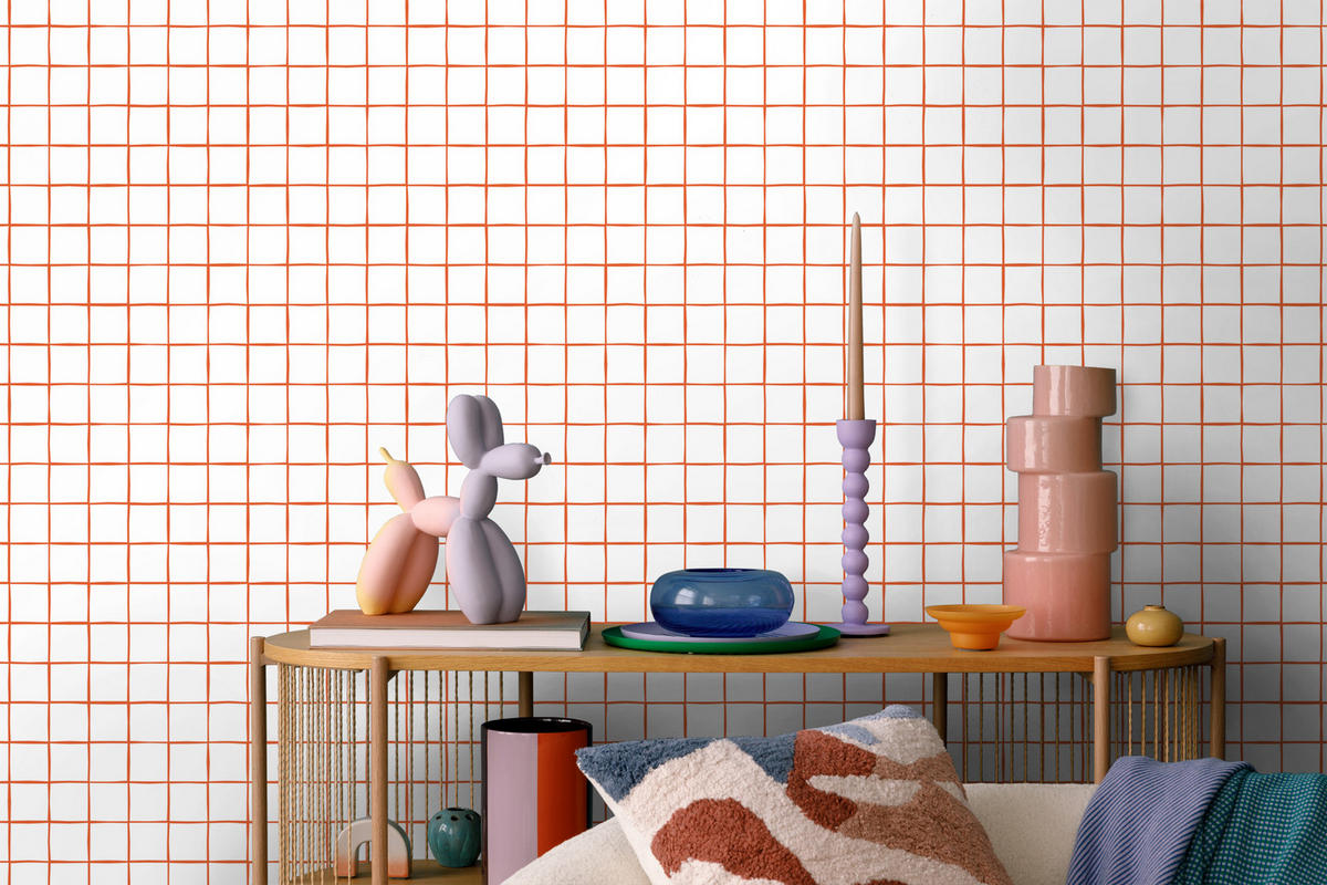 TAPETE Karomuster 50 x 900 cm - Orange, Papier (50/900cm) - ESTAhome