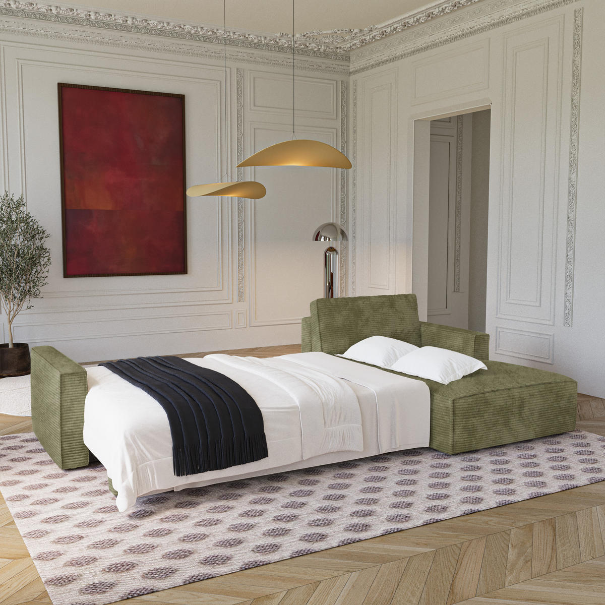 ECKSOFA rechtwinklig Cord Olivgrün 297cm - Olivgrün/Grün, Textil (297/167cm) - Premium Interiors