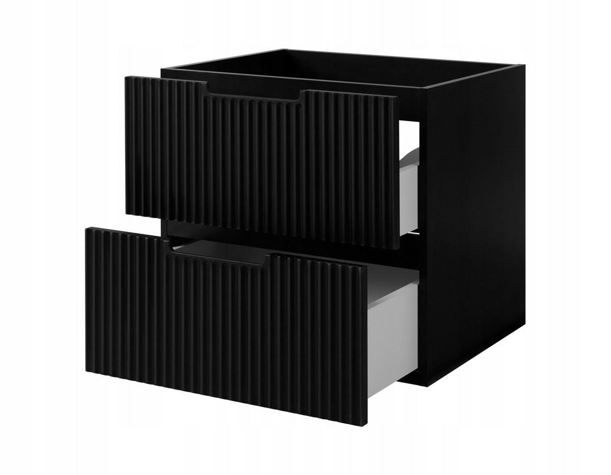 WASCHBECKUNTERSCHRANK VENA 80 cm mit Arbeitsplatte Farbe: Matt Schwarz mit einem Regal Gerillte Vorderseite Matt Schwarz - Schwarz, Holzwerkstoff (80/58/46cm) - Rodan