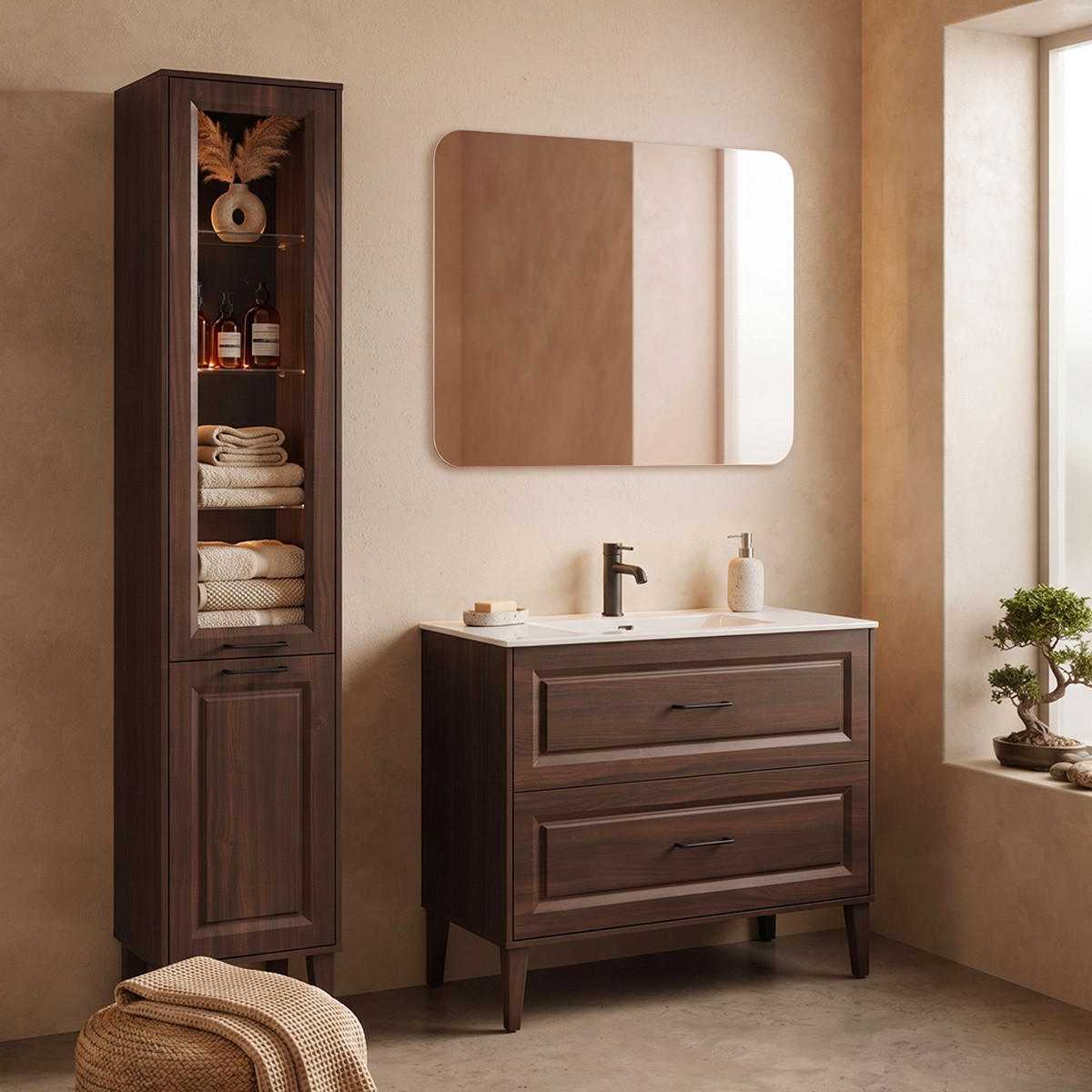 BADMÖBEL 101cm Moka 2er-Set Holz - Braun, Holzwerkstoff (101/82/46cm) - Petits-meubles