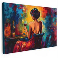 LEINWANDBILD Wein - Frau - Stimmungsvoll - Farbenfroh Groß 140x90 cm - Bordeaux, Textil (140/90cm) - MuchoWow