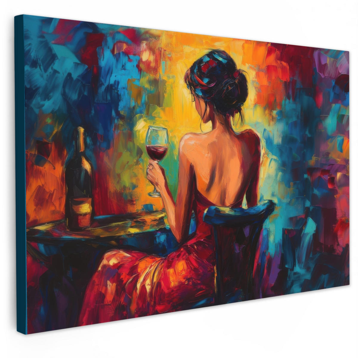 LEINWANDBILD Wein - Frau - Stimmungsvoll - Farbenfroh Groß 140x90 cm - Bordeaux, Textil (140/90cm) - MuchoWow