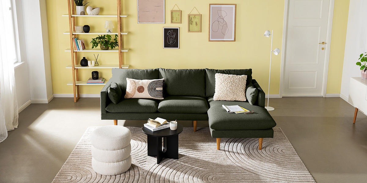 ECKSOFA mit Longchair - Webstoff - Buchefarben/Grau, Holz/Buchenholz (242/150cm) - home24