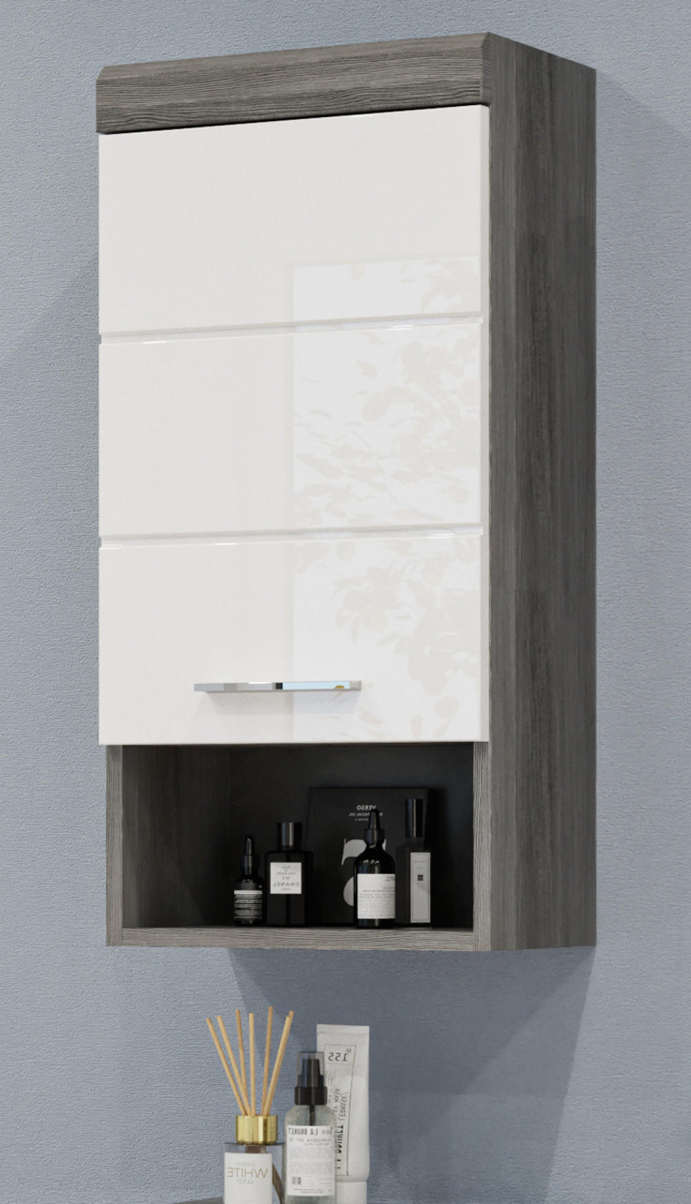 HÄNGESCHRANK weiß Hochglanz, grau 37x79 cm, 3 Fächer - Weiß Hochglanz/Silberfarben, Holzwerkstoff/Kunststoff (37/79/24cm) - Inn.Furn