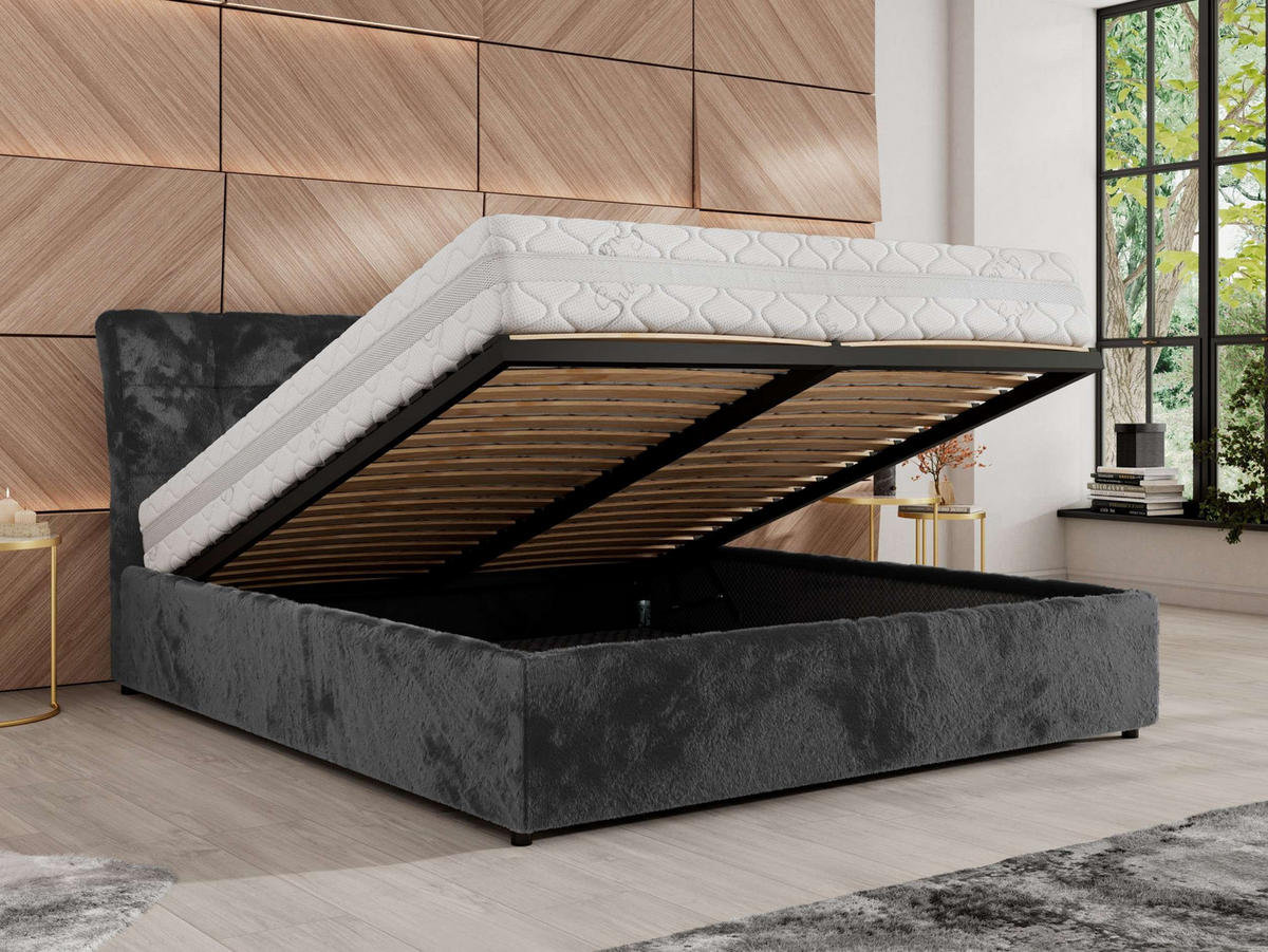 POLSTERBETT GALA CLASSIC 140/200 - Dunkelgrau Plüsch - ohne Matratze - Dunkelgrau, Textil (140/200cm) - MKS