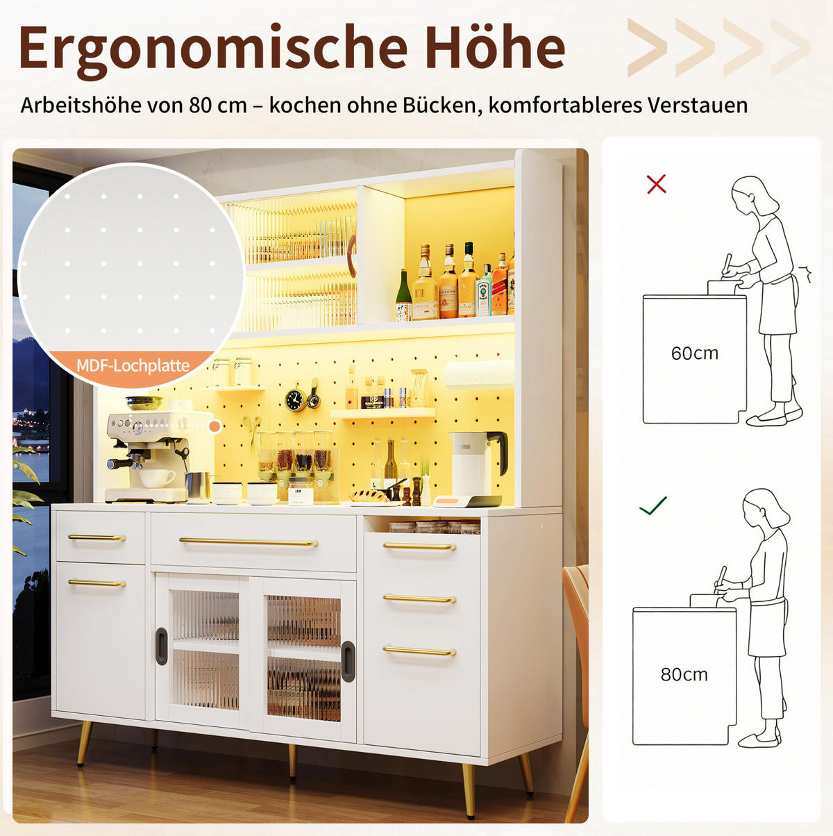 KREDENCA iz MDF in stekla, 145/39/171 cm bela z LED-osvetlitvijo - bela, leseni material (145/171/39cm) - Modenvie