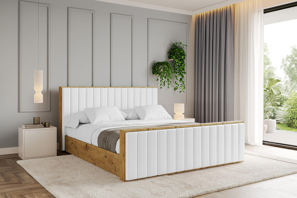 POLSTERBETT mit Bettkasten, Fußteil und Lattenrost, Boxbett mit Matratze H3/H4 - ENZO4-Z 120x200 Weiß Kunstleder - Weiß Hochglanz, Holzwerkstoff/Textil (120/200cm) - ALTDECOR