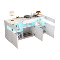 SIDEBOARD 140/40,5/66,5 cm mit 3 Türen, LED-Beleuchtung & Hochglanzfront - Weiß, Holzwerkstoff (140/66.5/40.5cm) - BEAOK