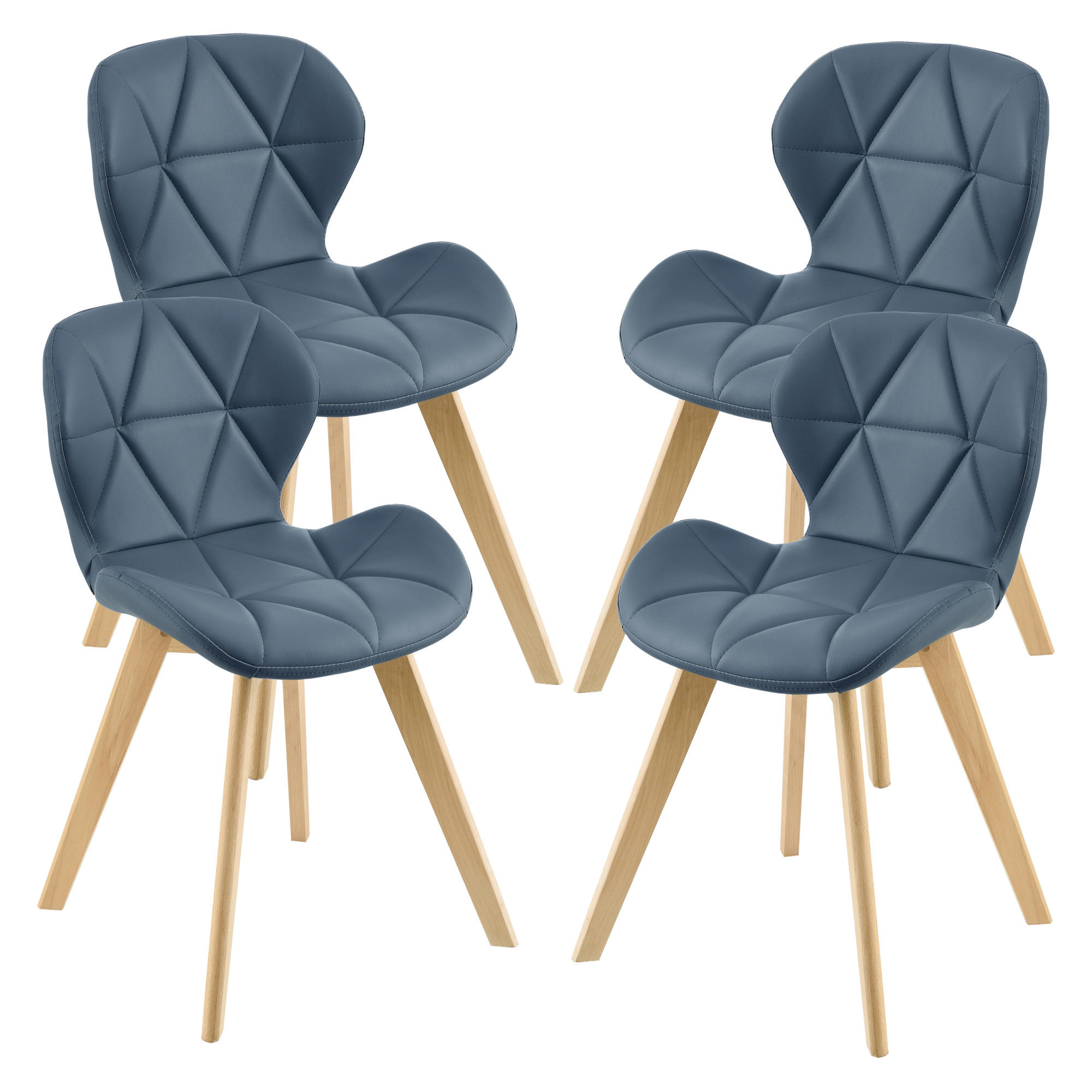 ESSZIMMERSTUHL-SET 4 TLG. Älmhult - Blau, Leder (47/78/52cm) - [en.casa]