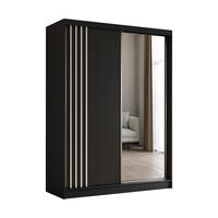 SCHWEBETÜRENSCHRANK Neli 160 cm mit Lamellen und Spiegel 2-türig, schwarz, schwarz, Lamelle weiß - Schwarz/Weiß, Kunststoff (160/216/61cm) - Margaret Hadas24