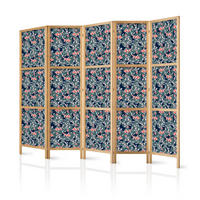 PARAVENT Japanischer 5-tlg 225x172 cm Koi-Fische - Blau, Holz/Textil (225/172/3cm) - Muralo