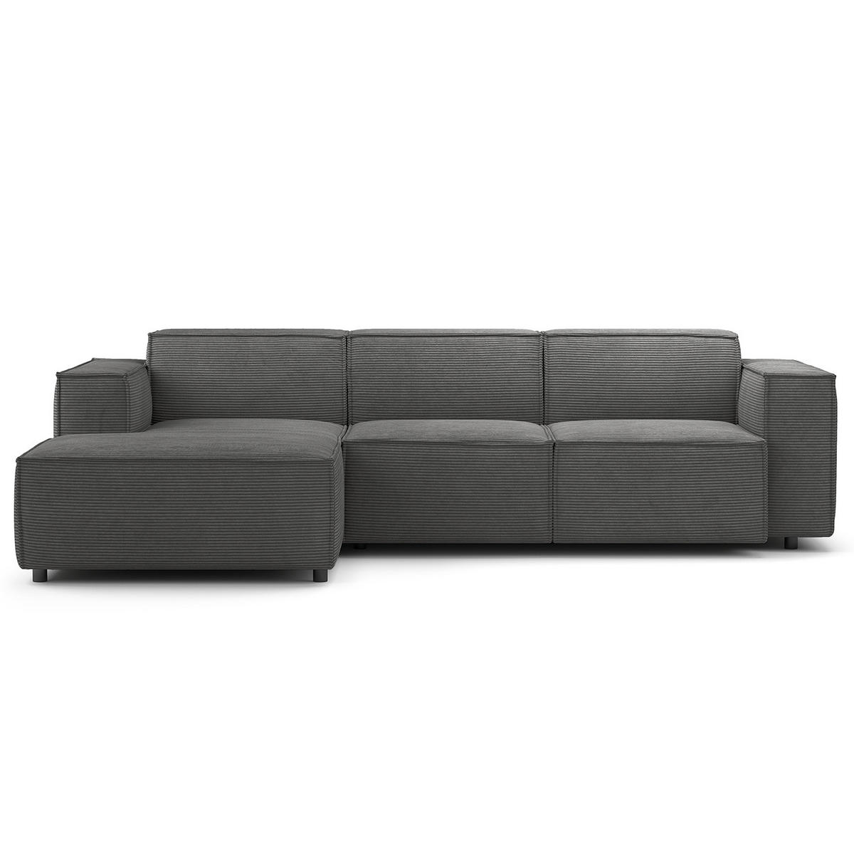 ECKSOFA mit Longchair - Anthrazit/Schwarz, Kunststoff/Textil (260/177cm) - home24
